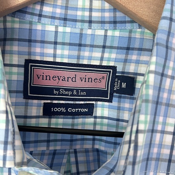 NEW Vineyard Vines Men's Medium Blue White Plaid Cotton Dress Long Sleeve Shirt - Picture 3 of 4